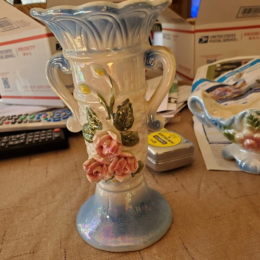Bud Vase Lot 2 raised flowers Pitcher Jug Colorful Piece vintage decorative Blue